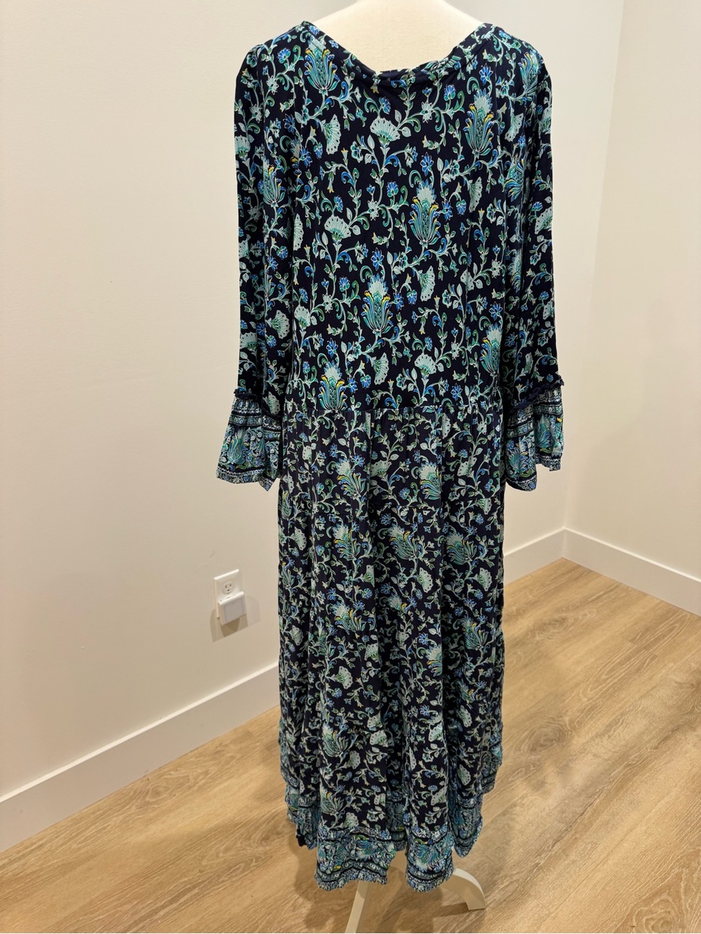 Soft Surroundings Navy Maxi Skirt with Aqua Floral Print 2XL NEW BOHO COTTAGE - Picture 4 of 7